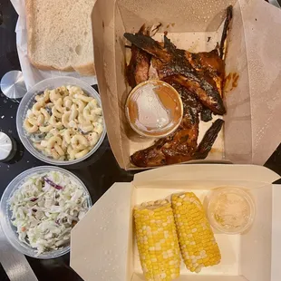 bbq fish plate special to go - 2 collars, mac &amp; slaw, corn cobs...This was a great value they must have screwed up