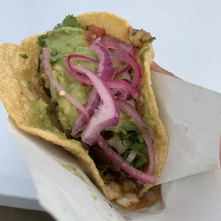 Carne Asada taco. W/pickled onions.