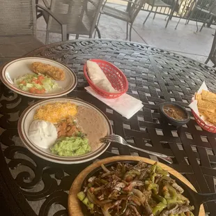 Steak fajitas and crispy chili Rellenos.