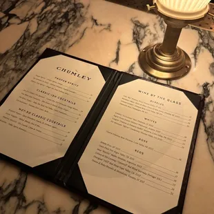Bar menu
