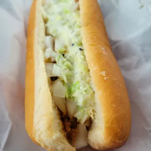 a close up of a hot dog