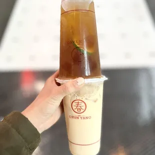 Honey Lemon Oolong Tea with Aiyu Jelly and Pudding Oolong Tea Latte