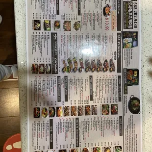 a menu on a table
