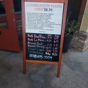 Menu as of September 3, 2021