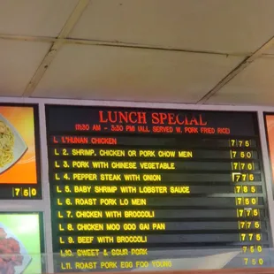 Lunch Special Menu (do not believe the online menu)