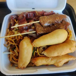 #34 ($13) - Lo Mein, Chicken Fingers, Beef Teriyaki, Boneless Spare Ribs - 2/5