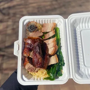 ig: @whatsviveating  |  roast pork and roast duck on stir fry lo mein