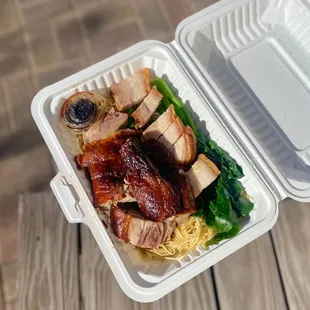 ig: @whatsviveating  |  roast pork and roast duck on stir fry lo mein