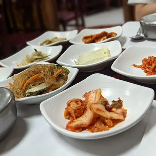 a variety of dishes on a table