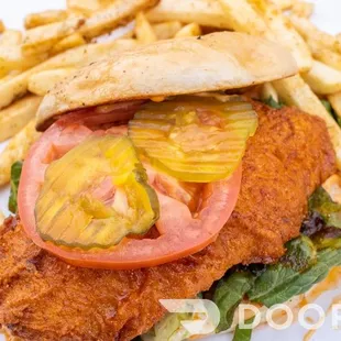 Different Hot Chicken Sandwich- served on toasted Hawaiian bun, Chunky&apos;s secret sauce, lettuce, tomatoes, pickles.