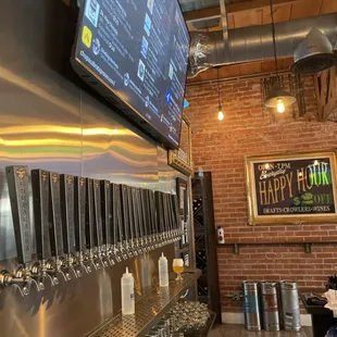 a row of beer taps