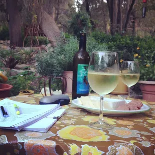 Wine and an appetizer on the patio outside our room.