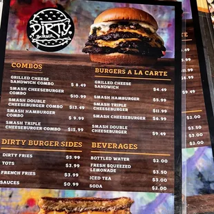a menu for a burger restaurant