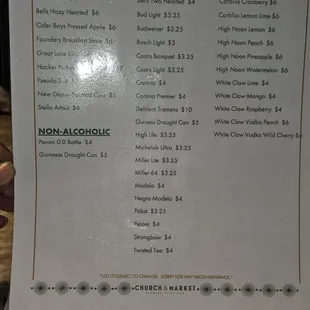 menu