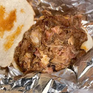 Inside pulled pork sandwich
