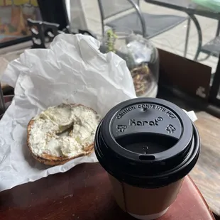 Cream cheese bagel &amp; black coffee