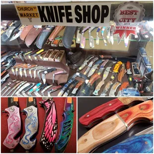 Largest knife shop in New Mexico inside Church Street Market. Over 400 knives available in stock.