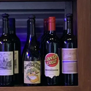 bottles of wine on a shelf