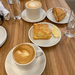 A coffee, buttermilk biscuit and ginger scone