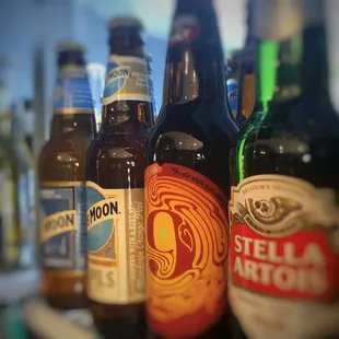 a row of beer bottles