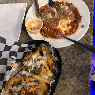 Loaded fries and cheese wheel