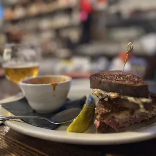 Reuben and tomato soup ($17) plus oatmeal stout ($14!)