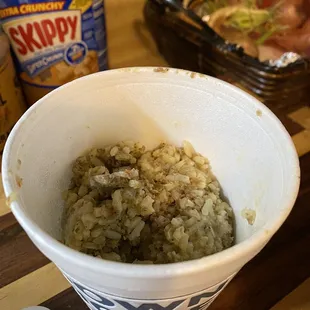 Over cooked Seasoned RICE!  Short Fill for a side!  I guess you make more profit....
