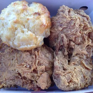 2 pc chicken with mashed potatoes and honey biscuit