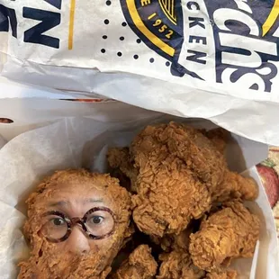 a bag of fried chicken