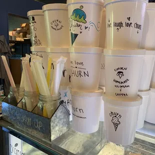 To go containers for ice cream