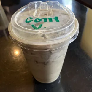 Goth Vanilla ice latte - seasonal summer menu item with active charcoal. Tasty!