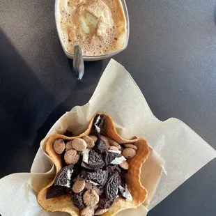 Afogatto and ice cream in waffle bowl