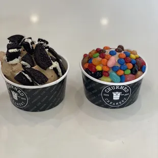 Single scoops with toppings.