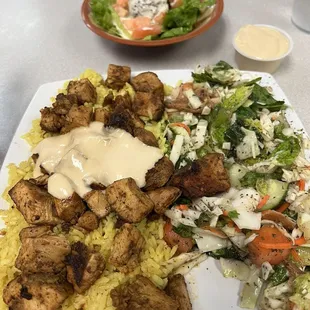 Lebanese Chicken, Rice and Salad Plate