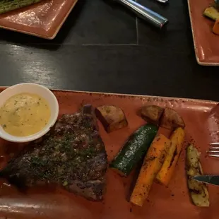 Churrasco 8oz steak, grilled veggies and potatoes. I ordered a side of asparagus.