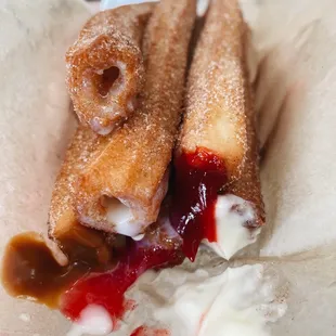 The filled churros are oozing...