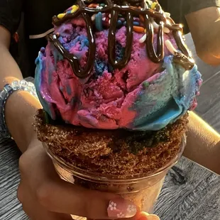 Churro cone and ice cream