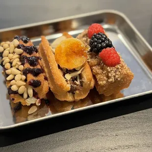 Santa Fe flight. Pine nuts instead of pistachios because they ran out.