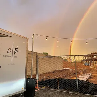 a rainbow in the sky