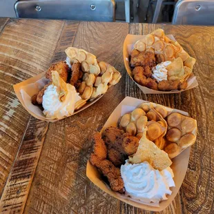 Three churro chicken and waffles!