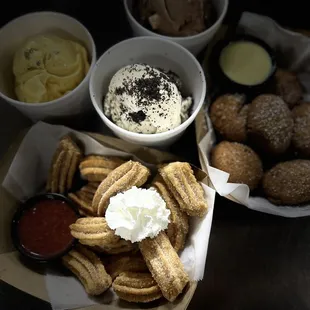 Ice cream + Churro bites + Fried Oreos