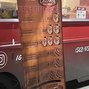 a menu on a food truck