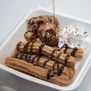 Churro Sundae with chocolate ice cream