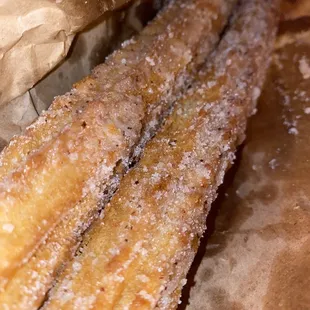 a close up of a churros