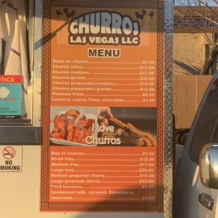 Updated menu with new prices.