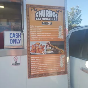 a menu for churros