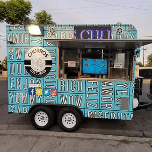 Look for the turquoise truck!