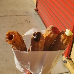 Caramel, chocolate, strawberry, and vanilla