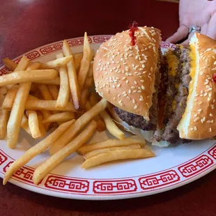 Cheeseburger and fries