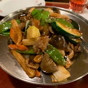 a plate of stir fried vegetables